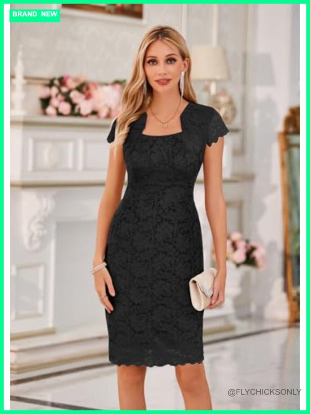 Cocktail Dress Cap Sleeve Lace Wedding Guest Business Casual A-Line Knee Length - Picture 2 of 5